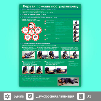 Плакат «Первая помощь пострадавшему» (ЭР-03, ламинированная бумага, А1, 1 лист)